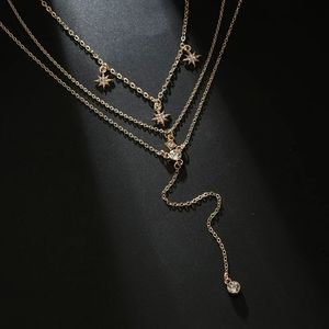 Gold Tone 3 Layer W/Stars Necklace